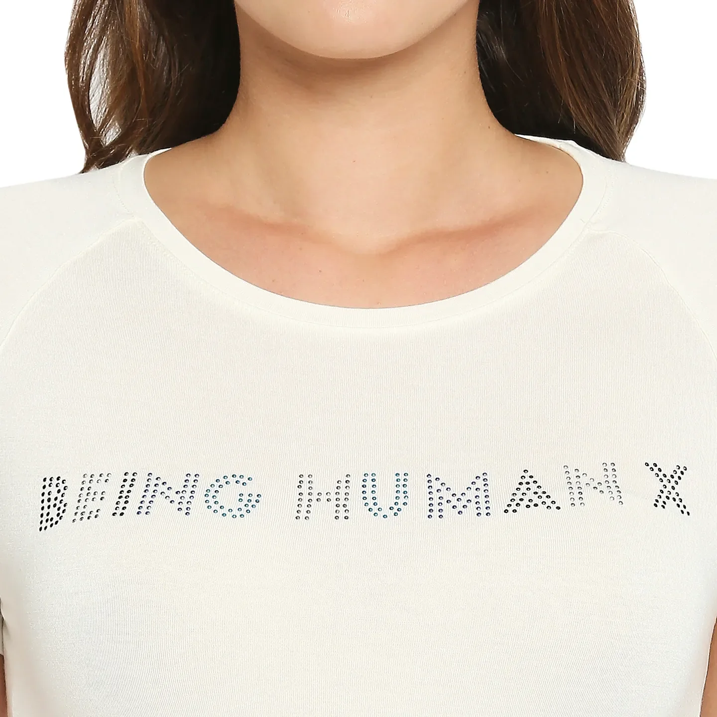 White Slim Fit Round Neck Raglan Sleeves Cotton Women's T-Shirt by Being Human Clothing - Image 6