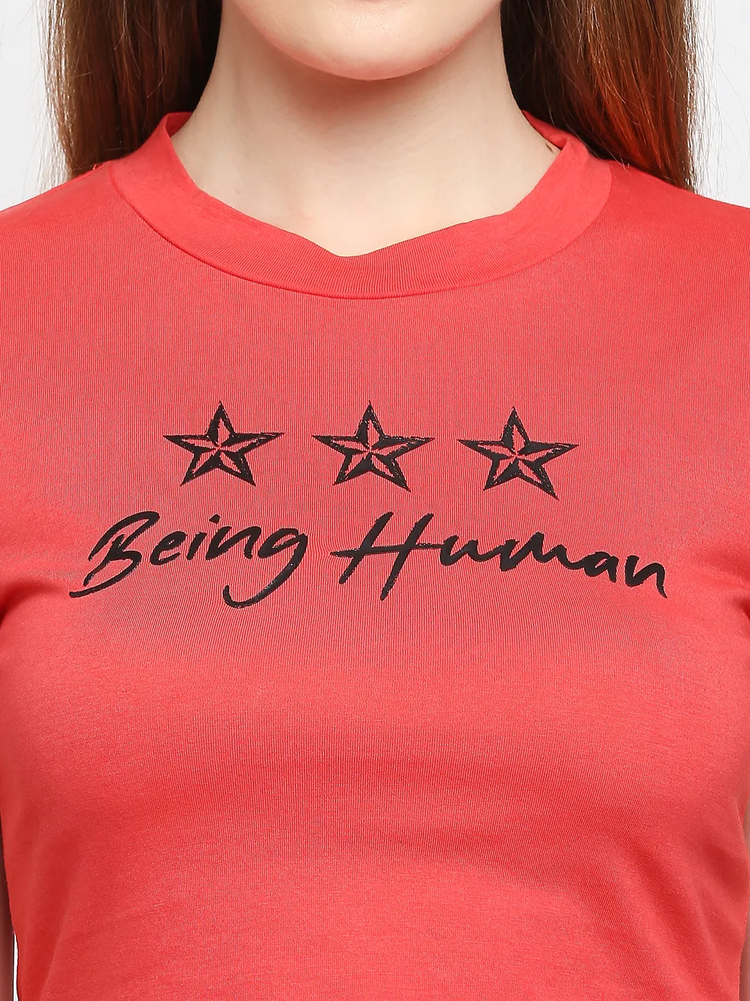 Red Slim Fit Women's Cotton Short Sleeve Cropped T-Shirt By Being Human Clothing - Image 5
