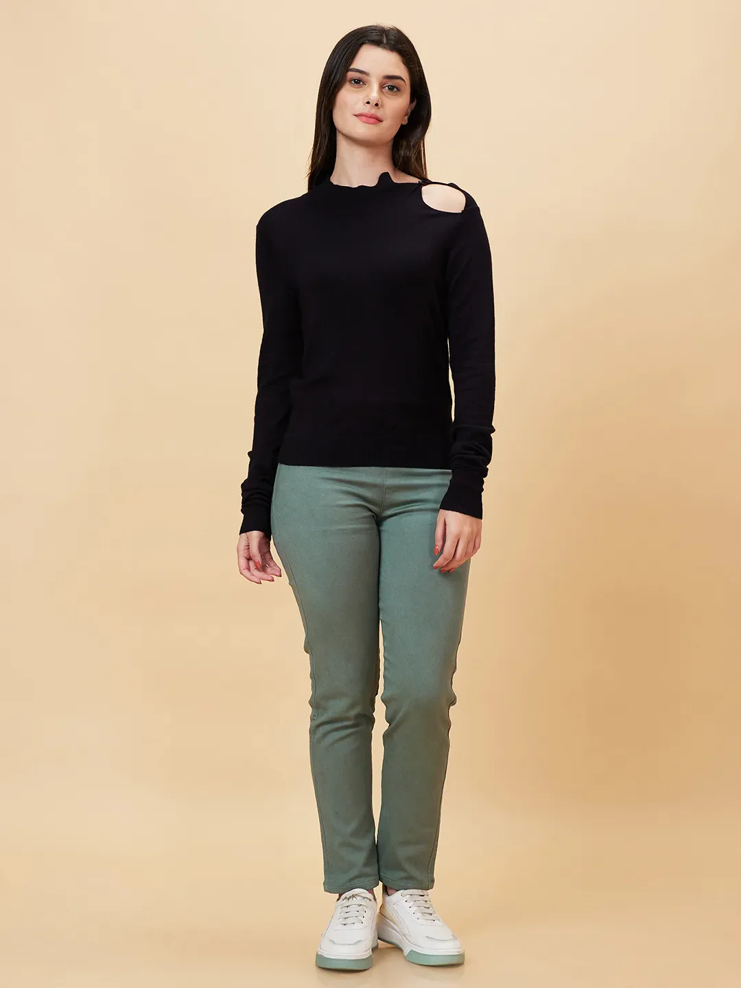 Black Slim Fit Women's Long Sleeve Sweater By Being Human Clothing