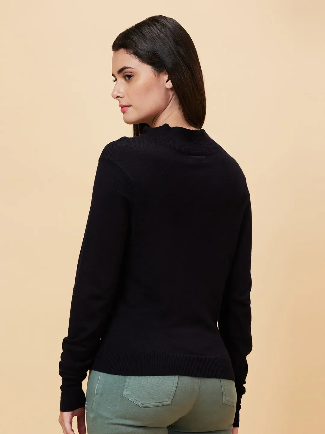 Black Slim Fit Women's Long Sleeve Sweater By Being Human Clothing - Image 2