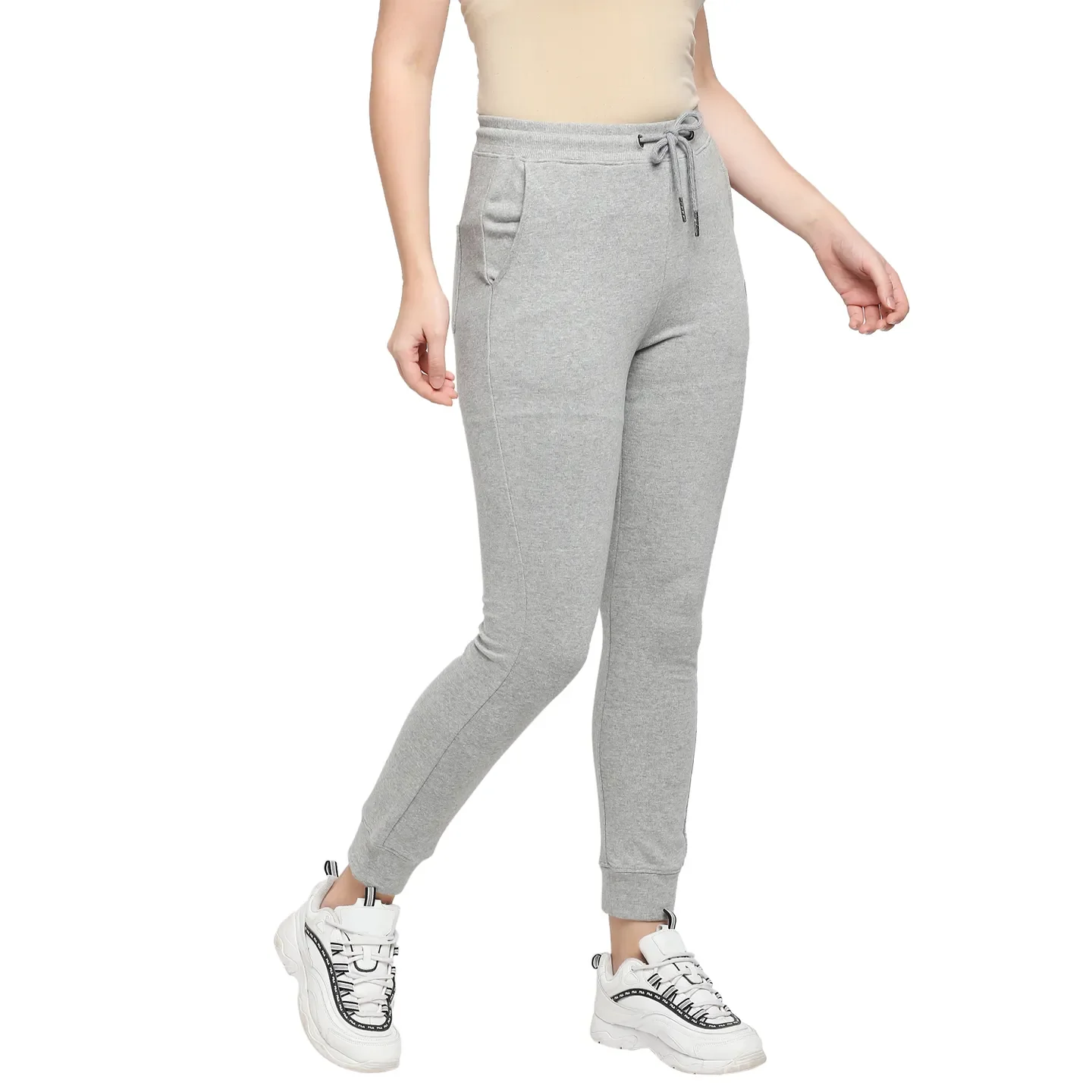 Grey Slim Fit Women's Cotton Blend Track Pants By Being Human Clothing - Image 3