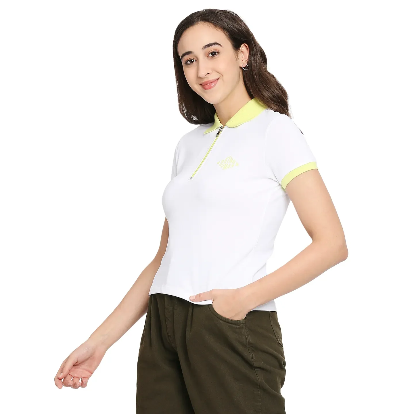 White Slim Fit Women's Cotton Short Sleeve Cropped T-Shirt By Being Human Clothing - Image 2