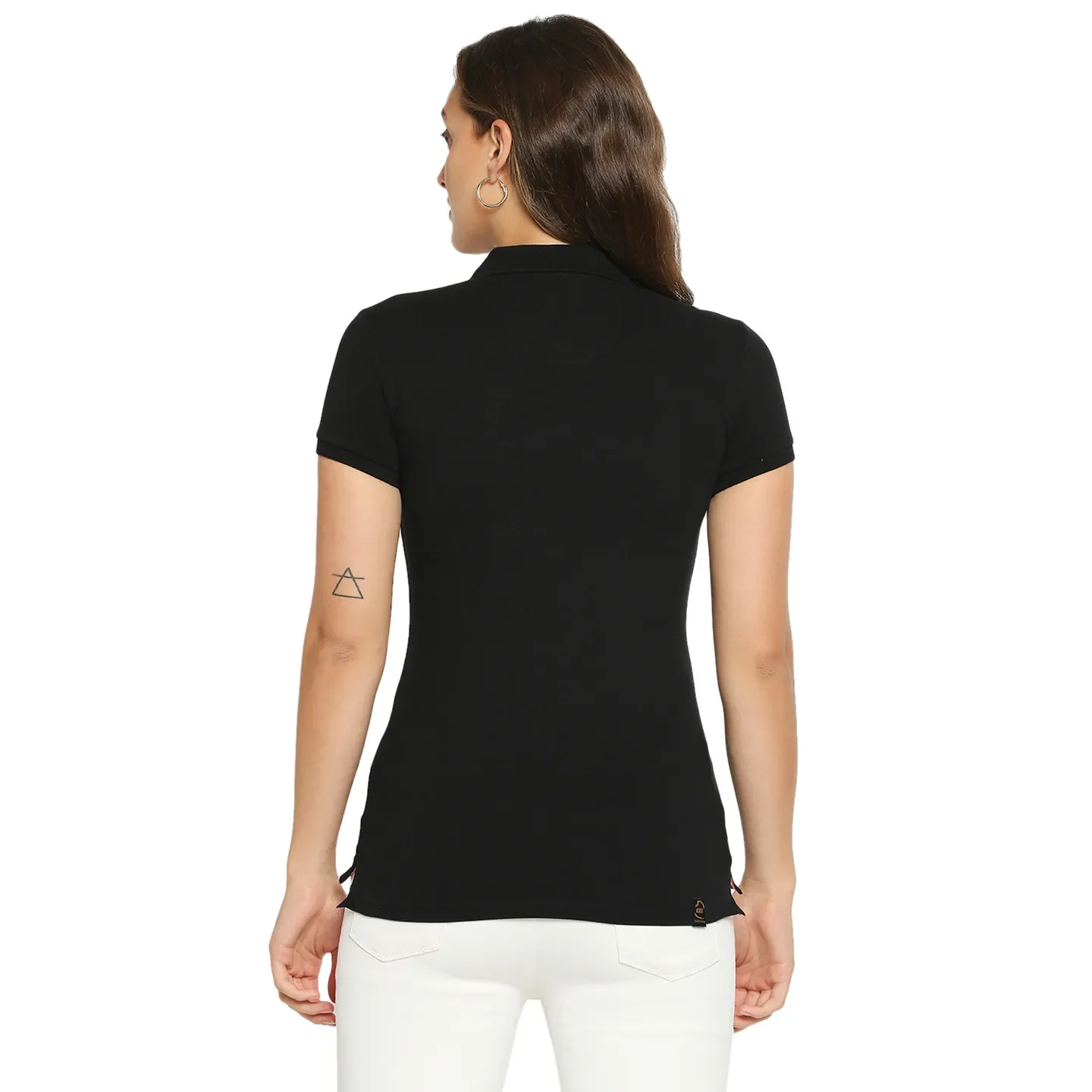 Black Slim Fit Polo Collar Short Sleeves Cotton Women's T-Shirt by Being Human Clothing - Image 3
