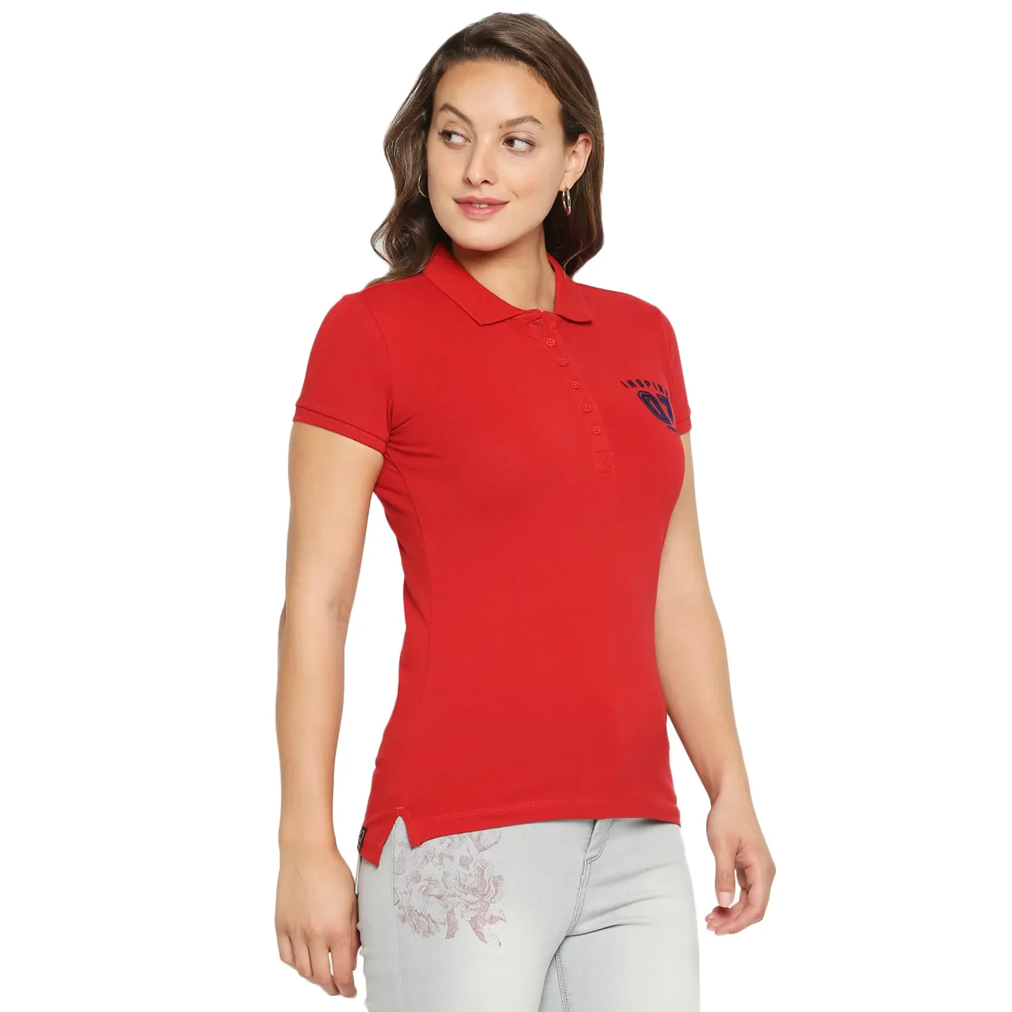 Bright Red Slim Fit Women's Cotton T-Shirt By Being Human Clothing - Image 3