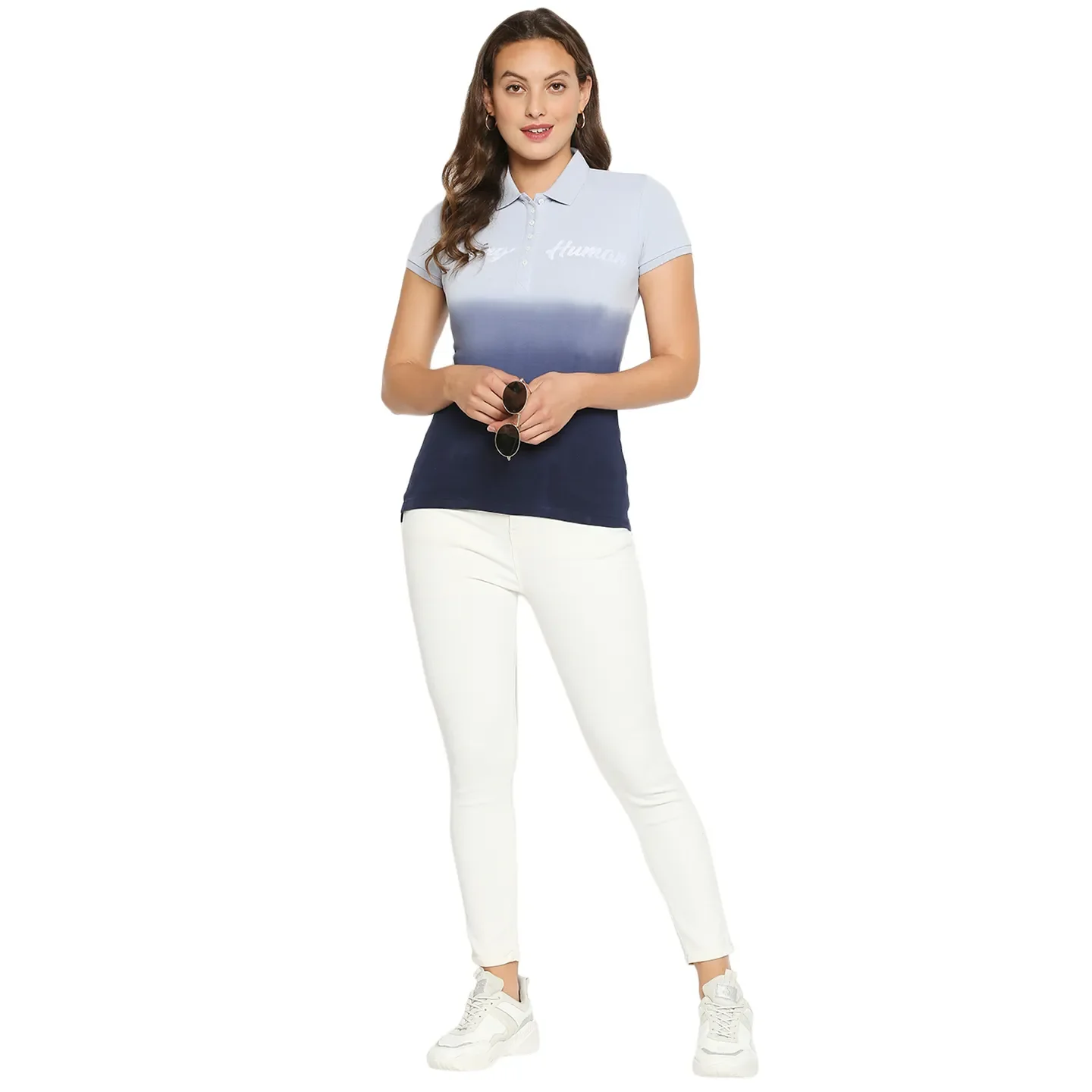 Grey Slim Fit Polo Collar Short Sleeves Cotton Women's T-Shirt by Being Human Clothing - Image 5