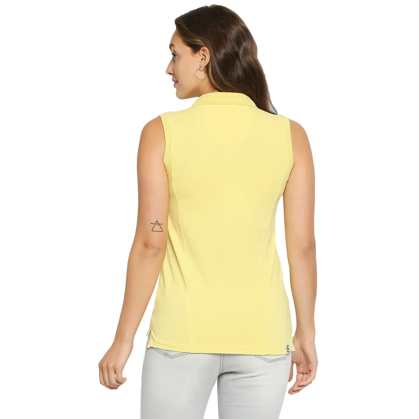Yellow Slim Fit Polo Collar Sleevesles Cotton Women's T-Shirt by Being Human Clothing - Image 2