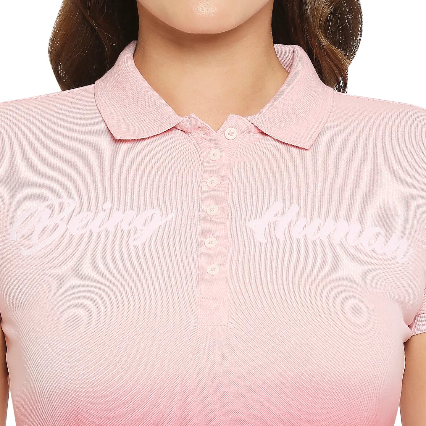 Pink Slim Fit Polo Collar Short Sleeves Cotton Women's T-Shirt by Being Human Clothing - Image 6