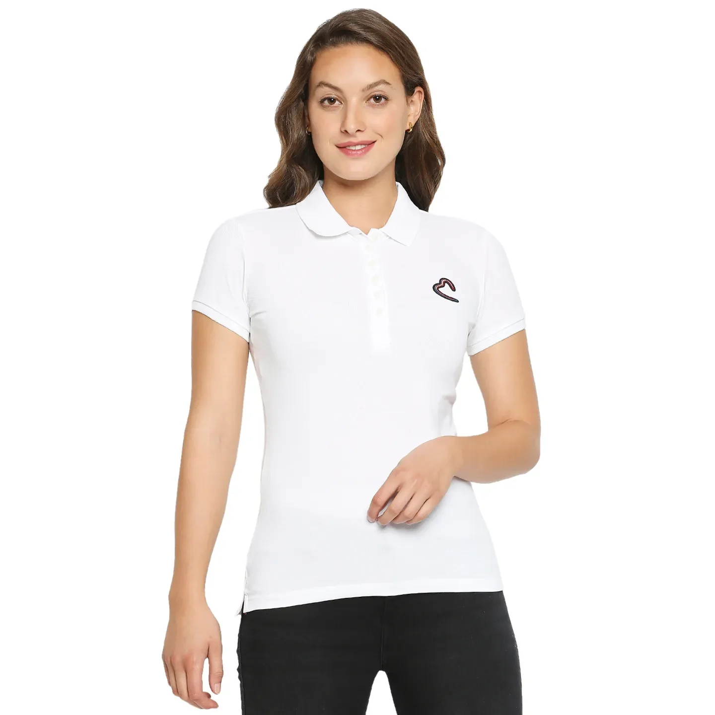 White Slim Fit Polo Collar Short Sleeves Cotton Women's T-Shirt by Being Human Clothing
