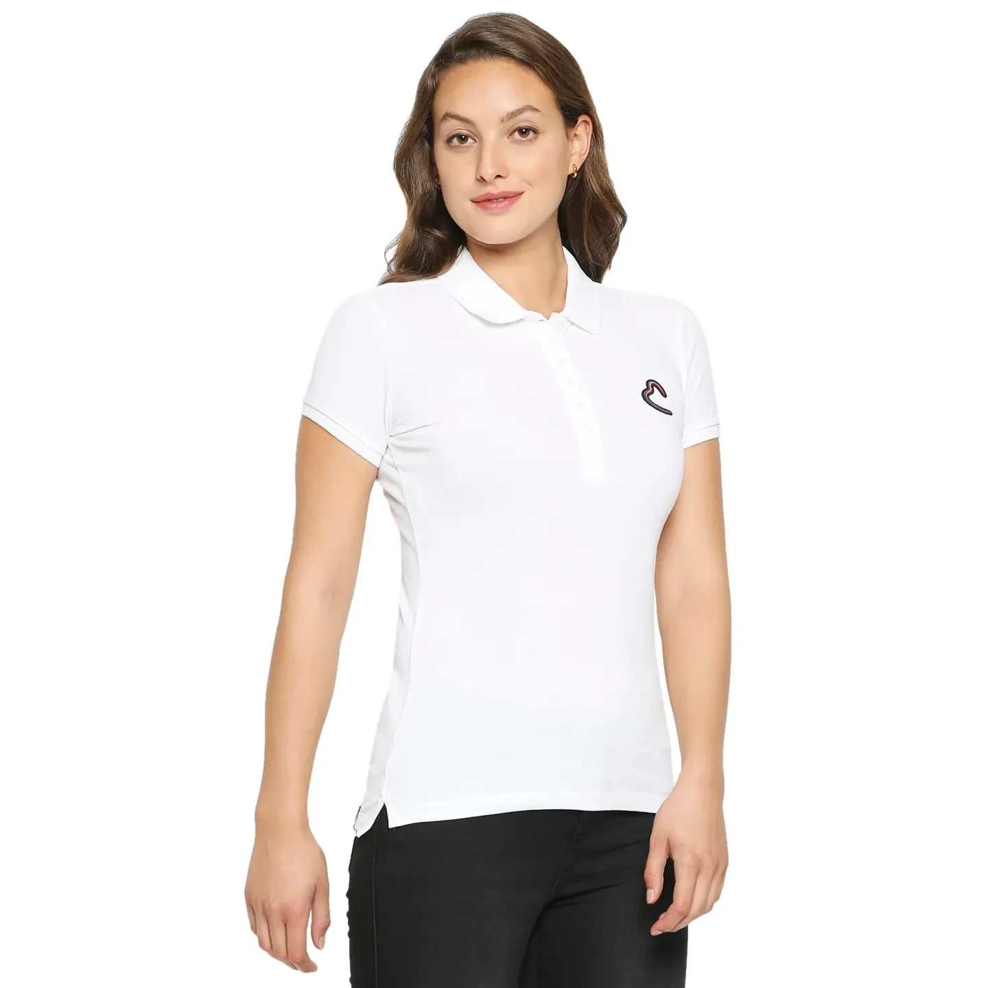 White Slim Fit Polo Collar Short Sleeves Cotton Women's T-Shirt by Being Human Clothing - Image 3