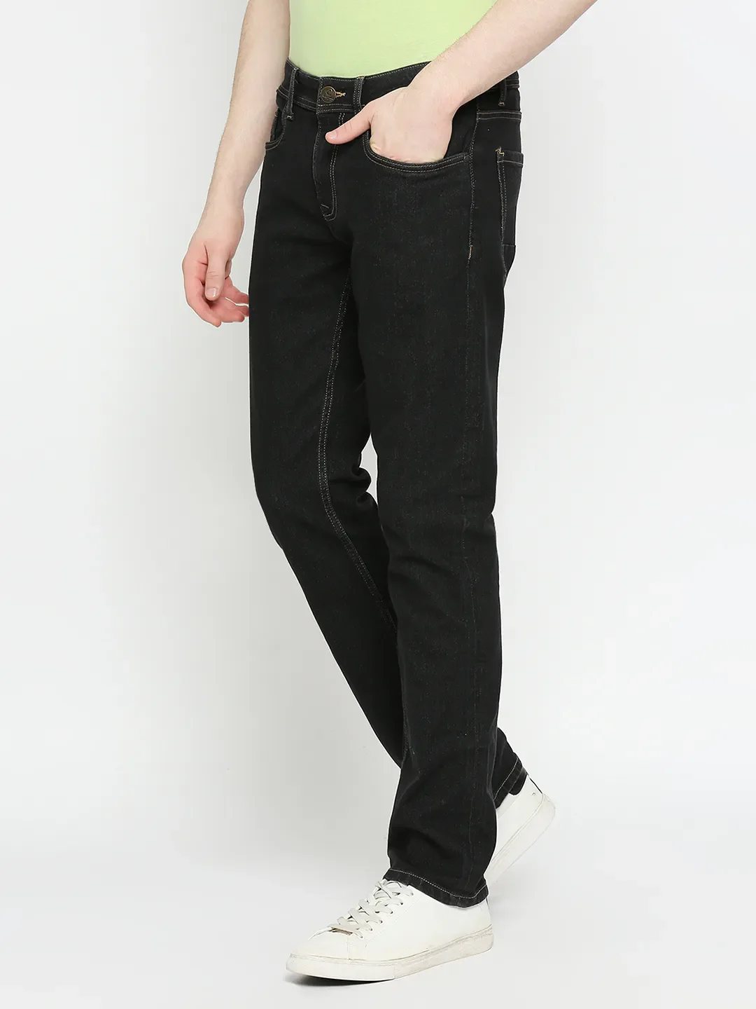 Black Slim Straight Fit Men's Denims by Being Human Clothing - Image 2