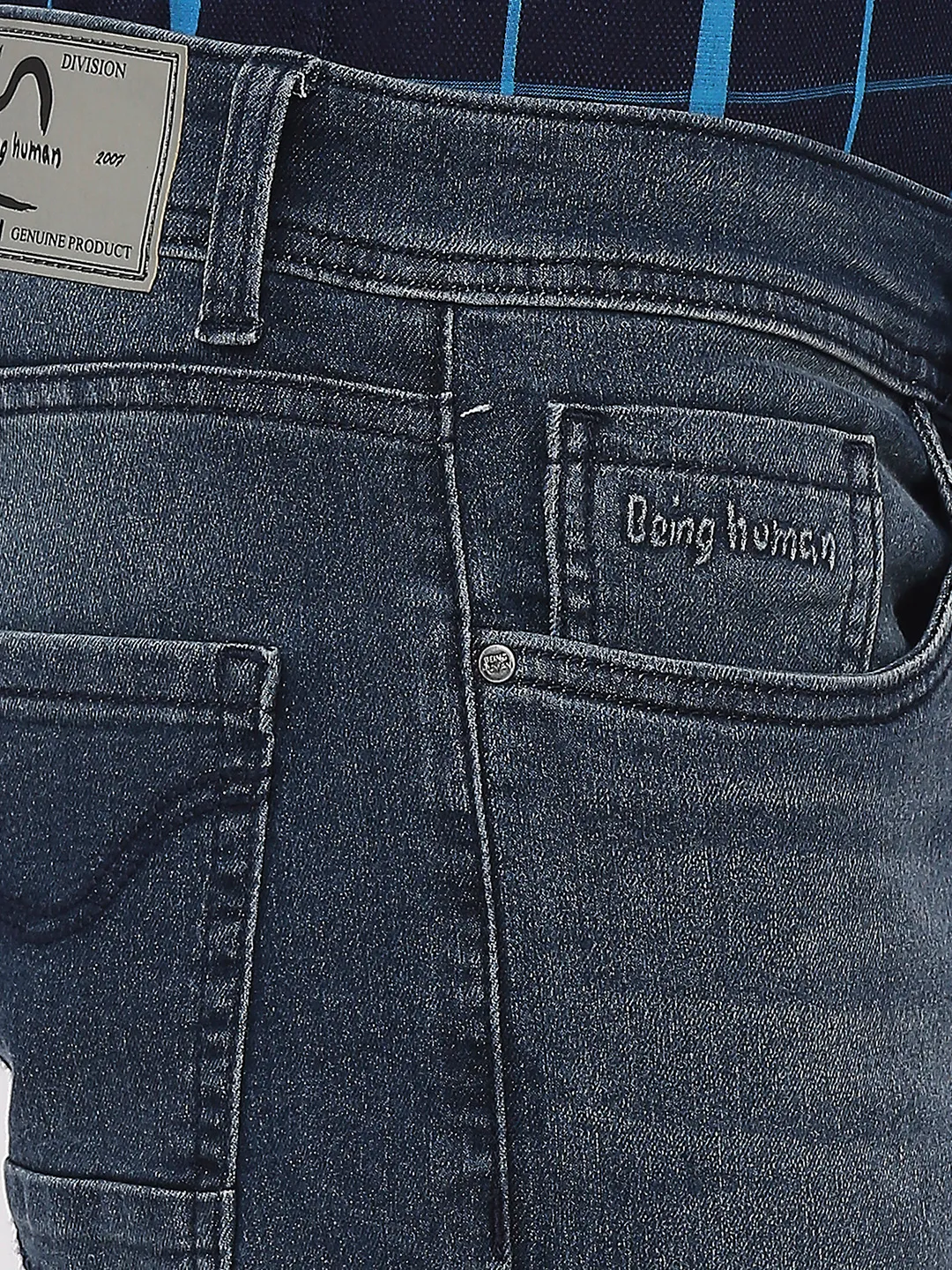 Blue Slim Straight Fit Men's Denims by Being Human Clothing - Image 5