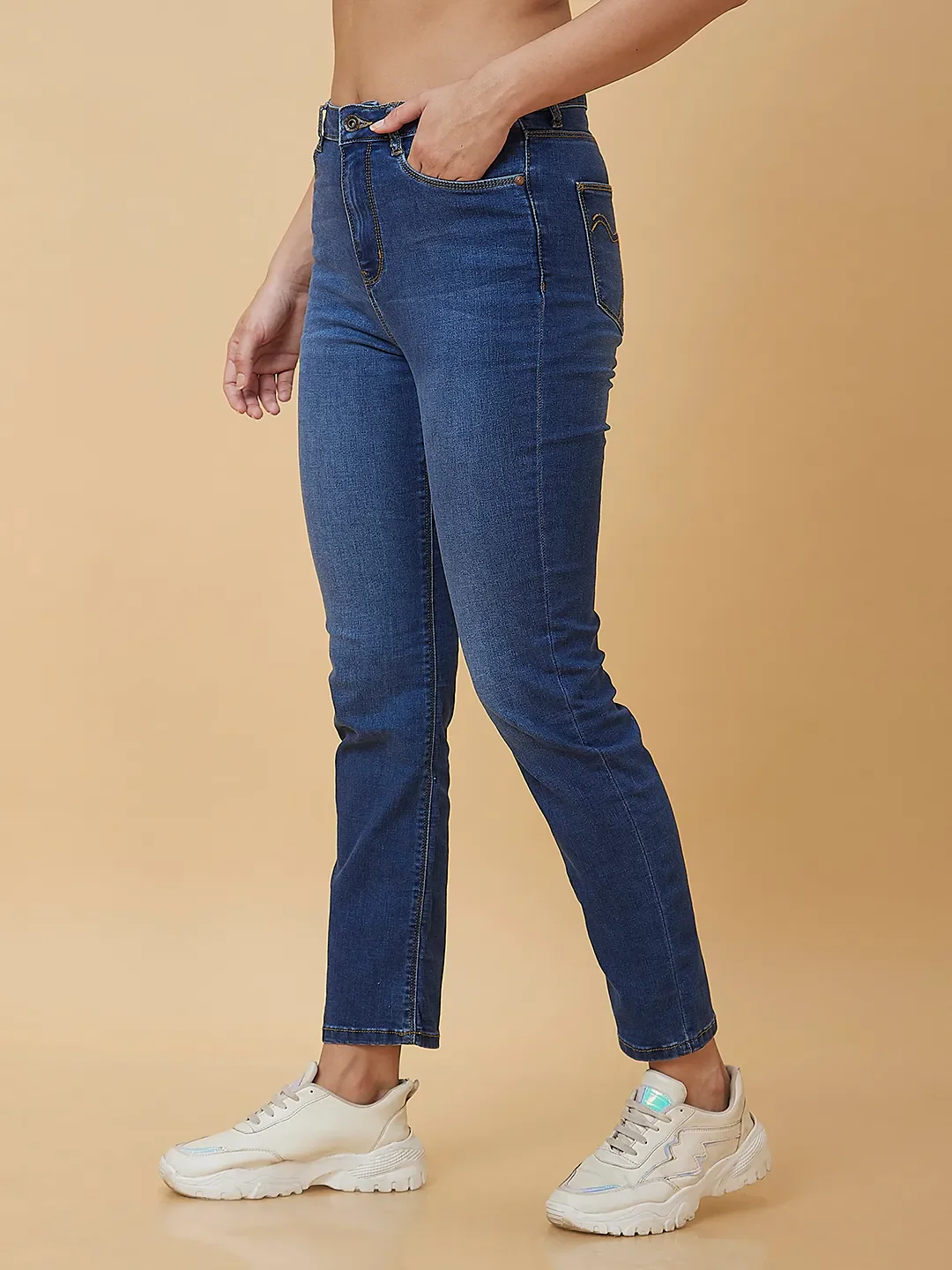 Dark Blue Slim Straight Fit Women's Denim By Being Human Clothing - Image 4
