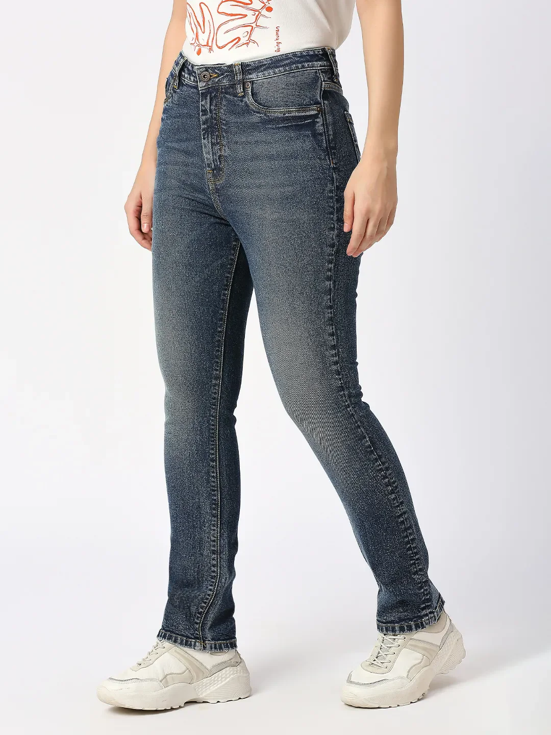 Dark Blue Slim Straight High Rise Women's Denim By Being Human Clothing