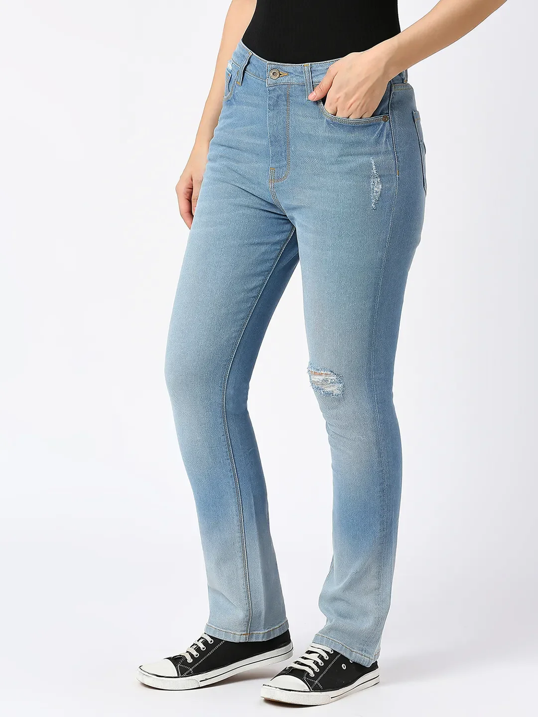 Light Blue Slim Straight High Rise Women's Denim By Being Human Clothing - Image 2