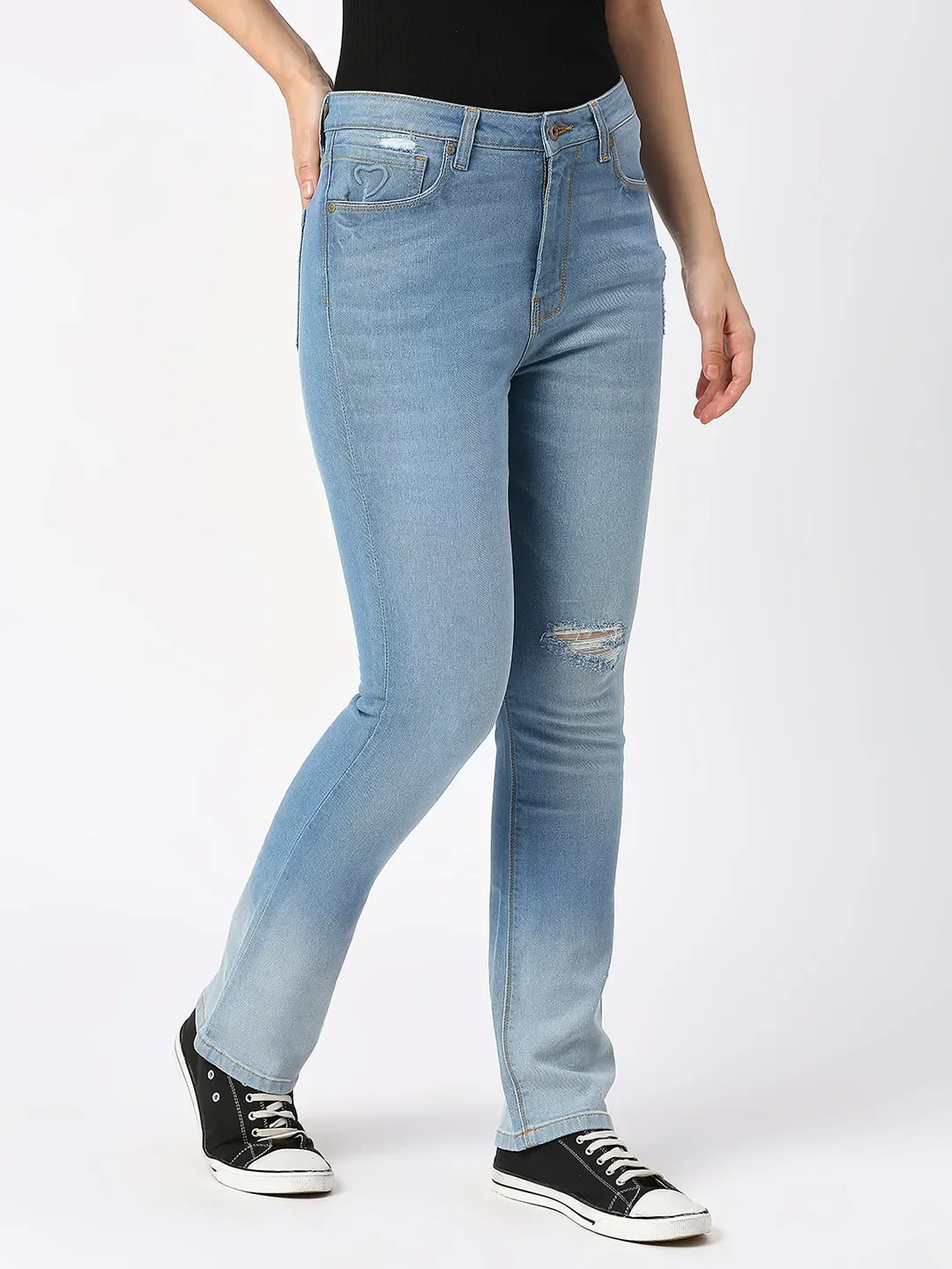 Light Blue Slim Straight High Rise Women's Denim By Being Human Clothing - Image 3