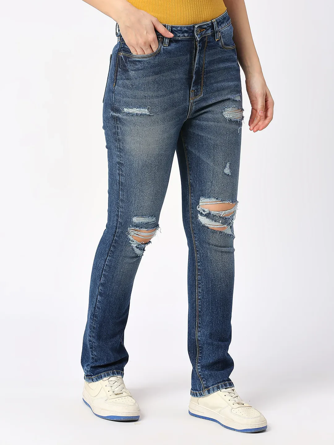 Blue Slim Straight High Rise Women's Denim By Being Human Clothing - Image 3