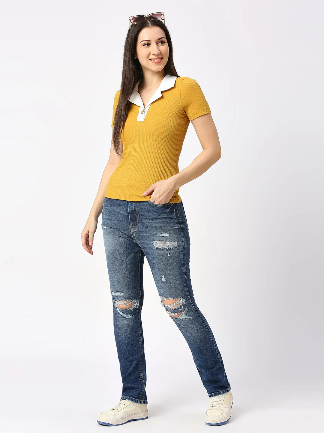 Blue Slim Straight High Rise Women's Denim By Being Human Clothing - Image 6