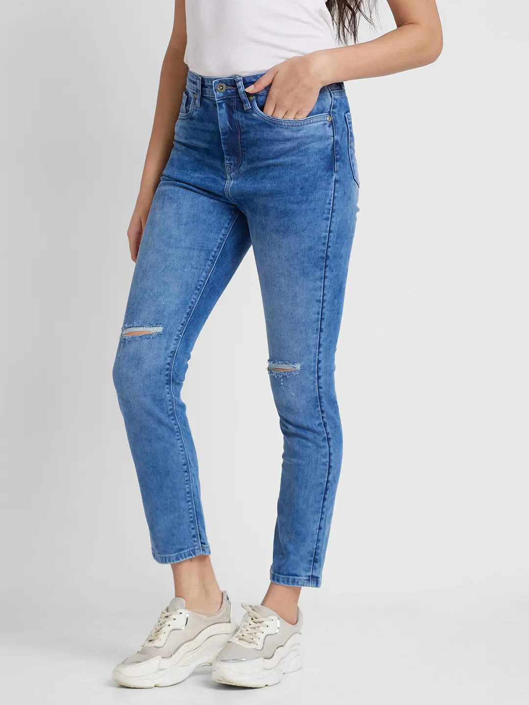 Blue High Rise Straight Fit Women's Denim By Being Human Clothing - Image 4