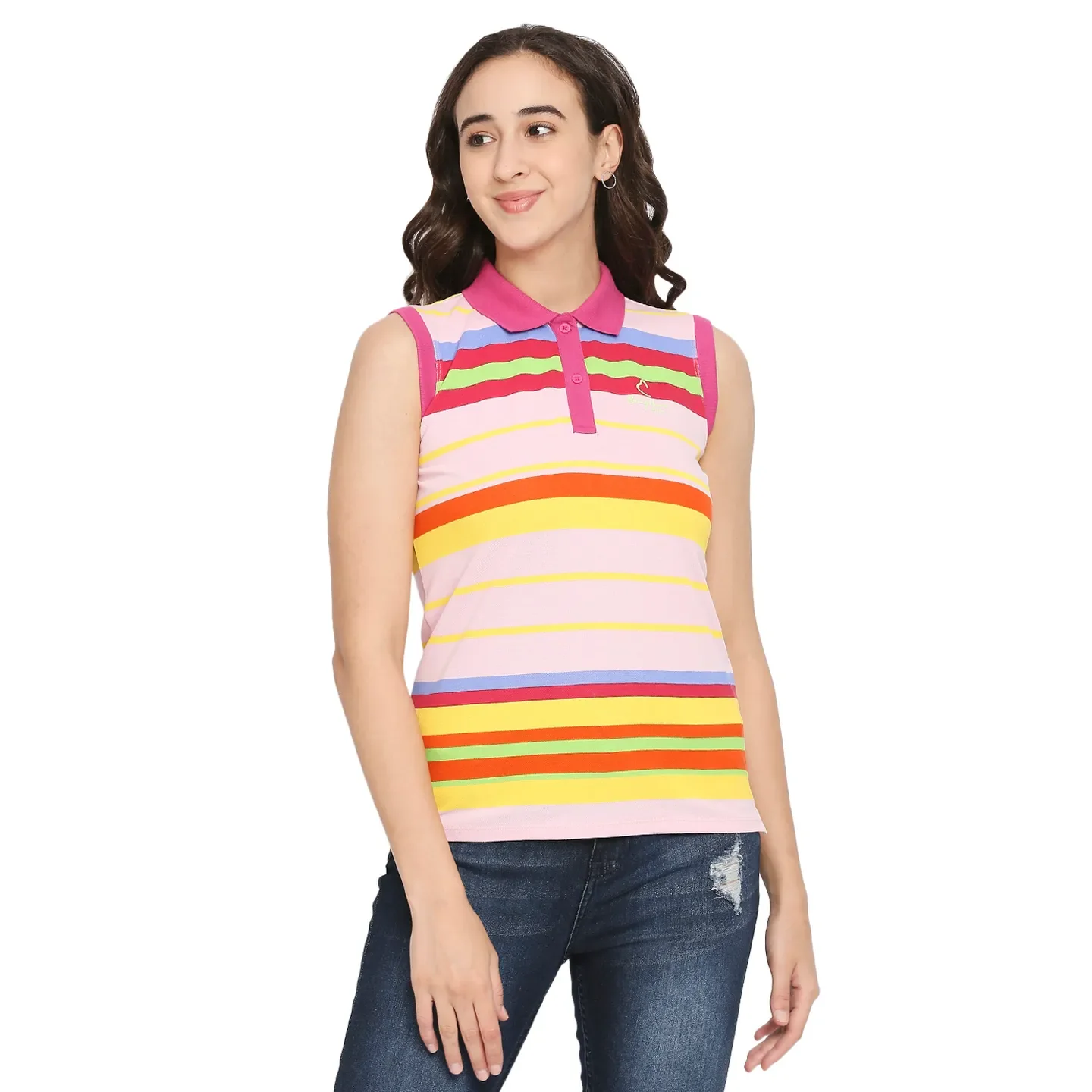 Pink Tank Fit Polo Collar Short Sleeves Cotton Women's T-Shirt by Being Human Clothing