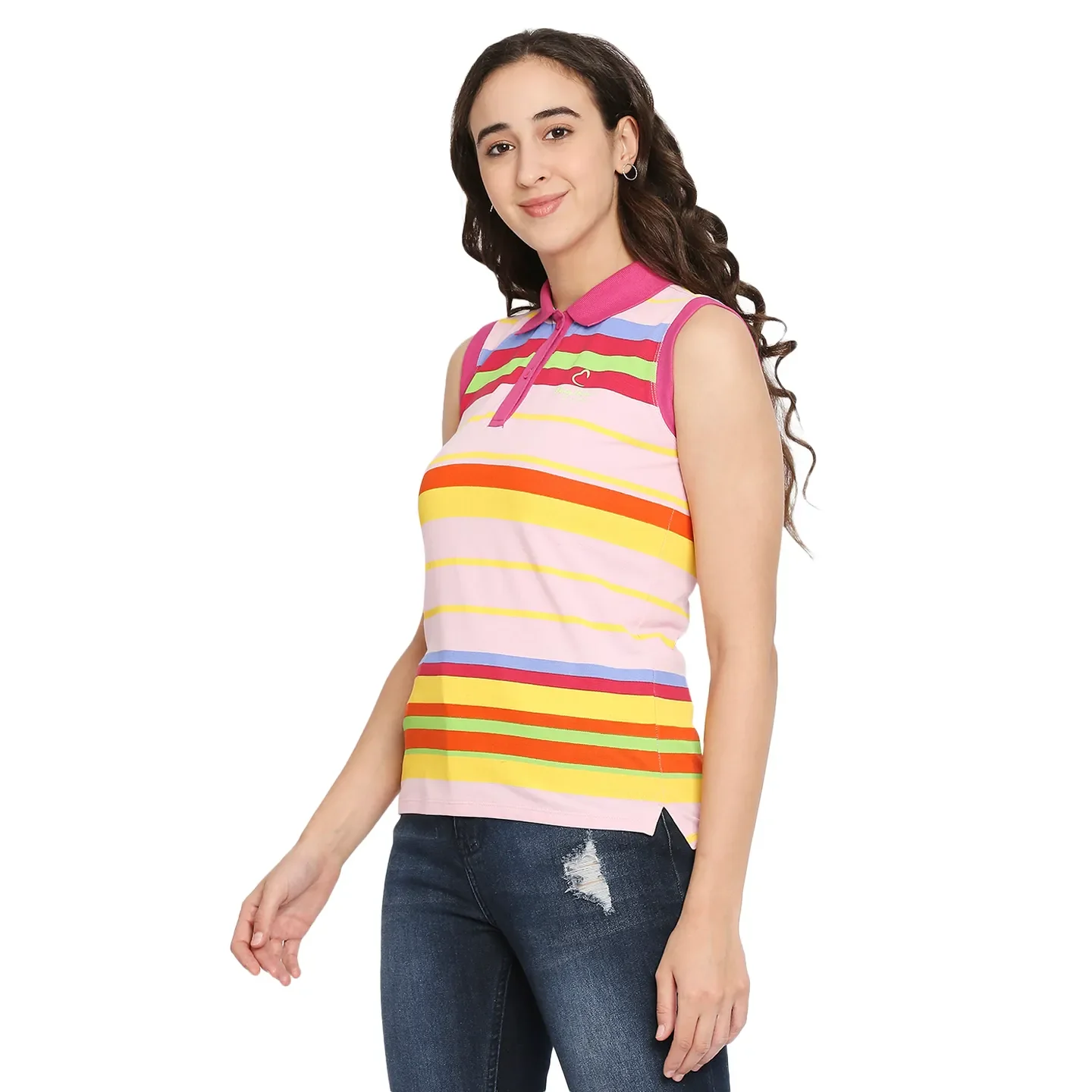 Pink Tank Fit Polo Collar Short Sleeves Cotton Women's T-Shirt by Being Human Clothing - Image 2