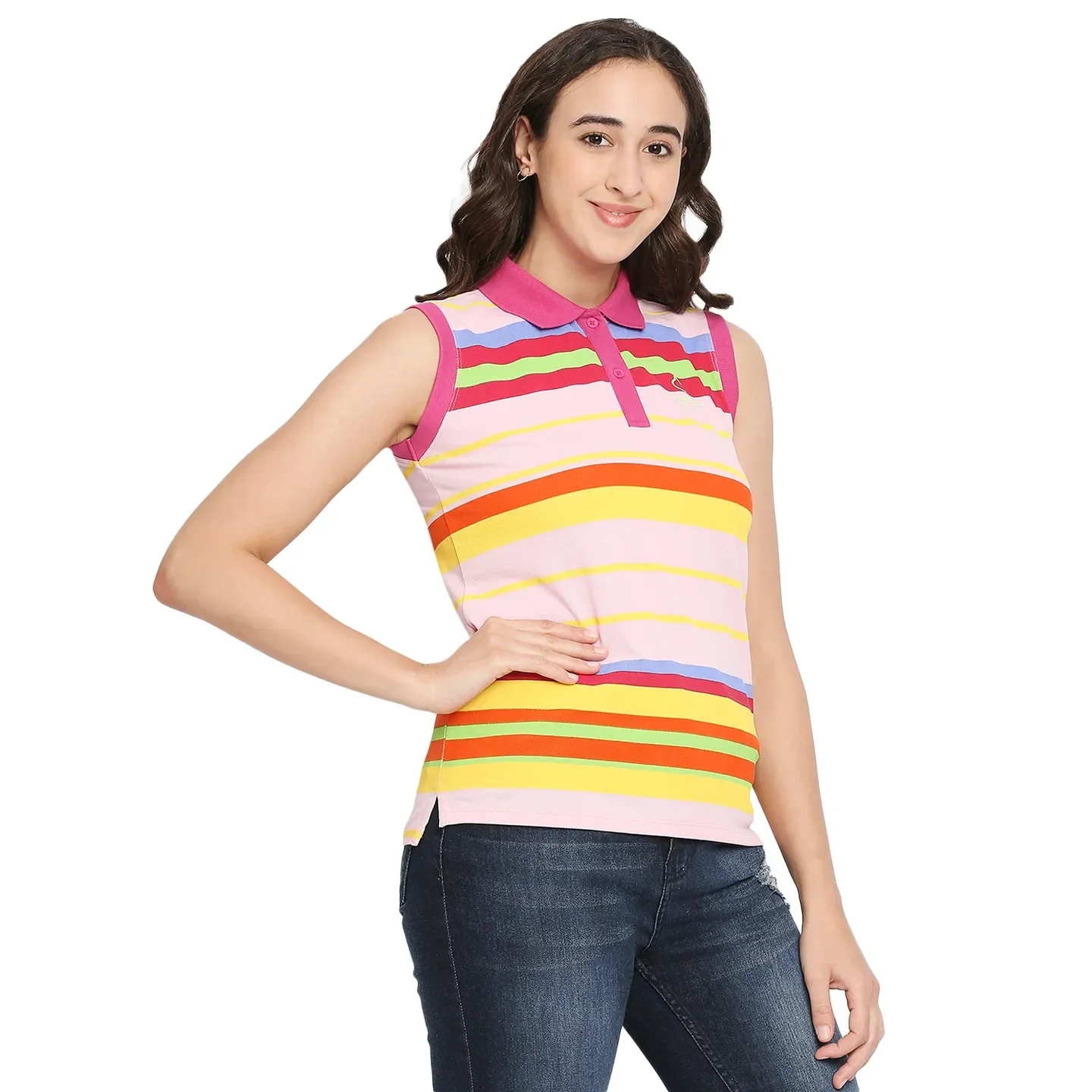 Pink Tank Fit Polo Collar Short Sleeves Cotton Women's T-Shirt by Being Human Clothing - Image 3