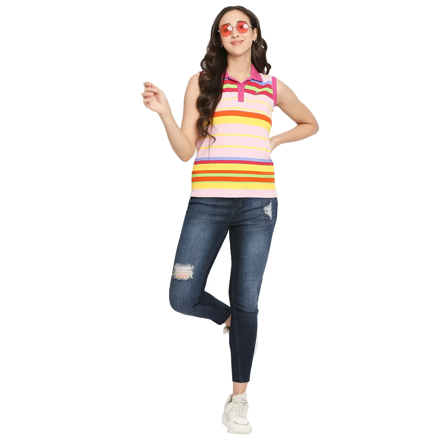 Pink Tank Fit Polo Collar Short Sleeves Cotton Women's T-Shirt by Being Human Clothing - Image 6