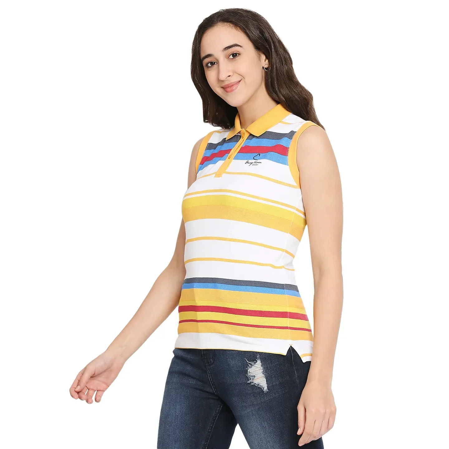 White Tank Fit Polo Collar Short Sleeves Cotton Women's T-Shirt by Being Human Clothing - Image 2