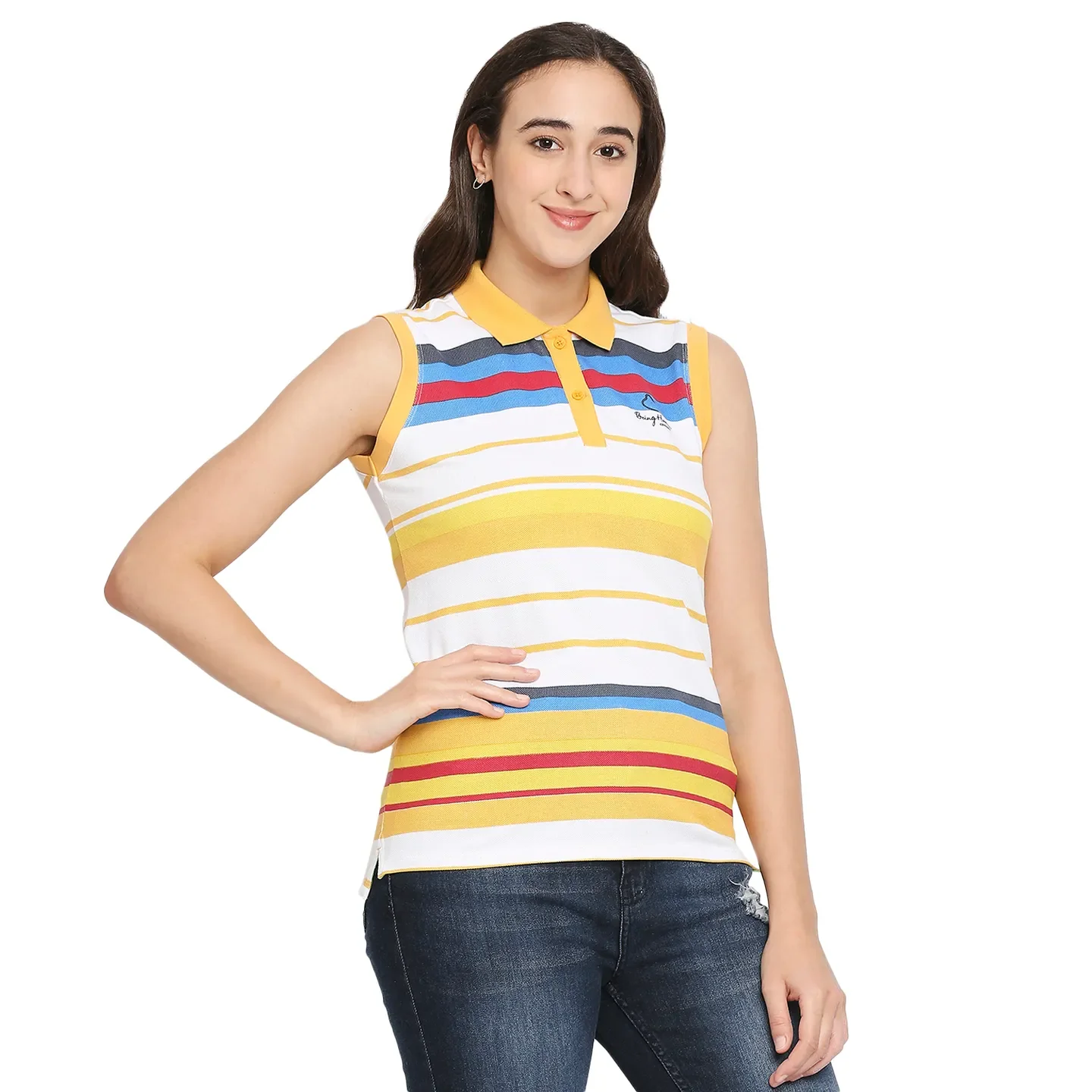White Tank Fit Polo Collar Short Sleeves Cotton Women's T-Shirt by Being Human Clothing - Image 3