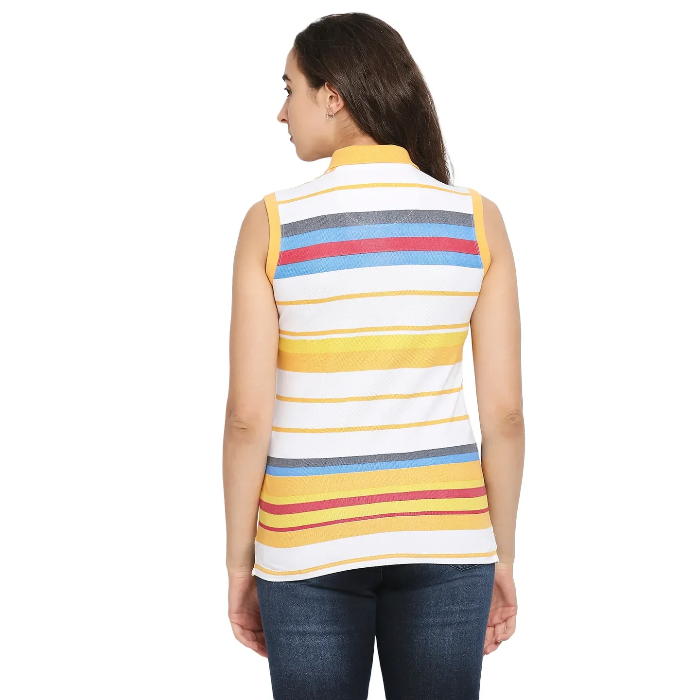 White Tank Fit Polo Collar Short Sleeves Cotton Women's T-Shirt by Being Human Clothing - Image 4