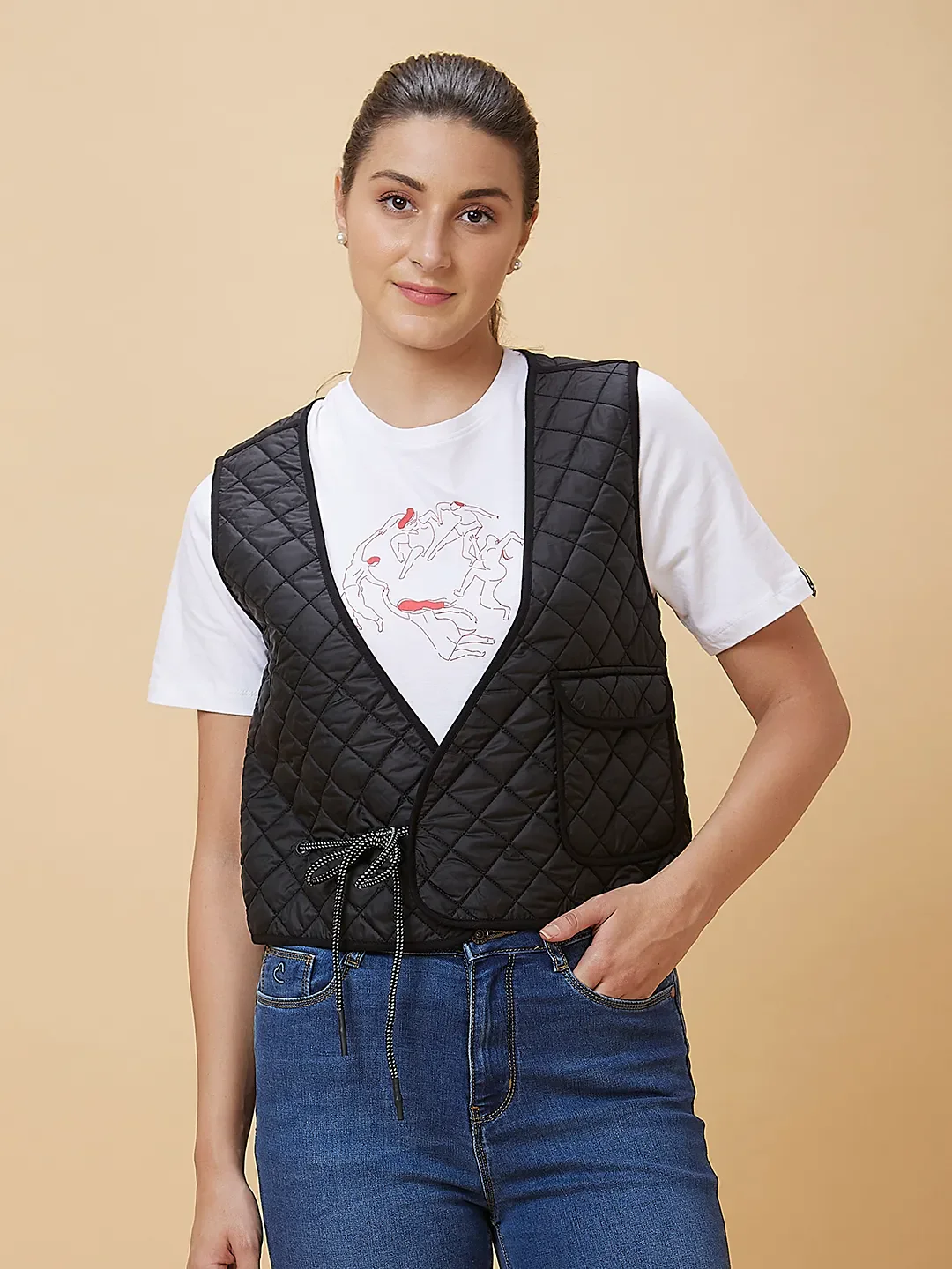 Black & White Waist Coat Women's Jacket By Being Human Clothing