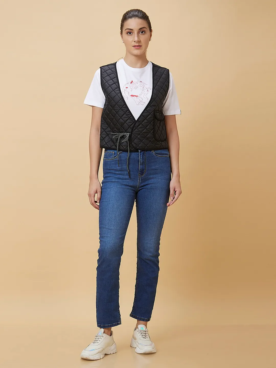 Black & White Waist Coat Women's Jacket By Being Human Clothing - Image 2