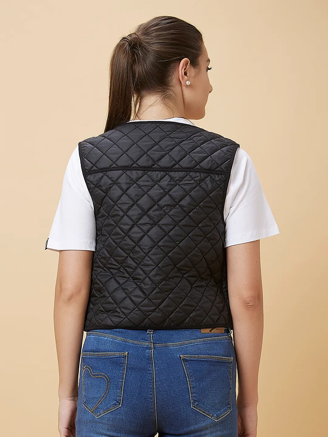 Black & White Waist Coat Women's Jacket By Being Human Clothing - Image 3