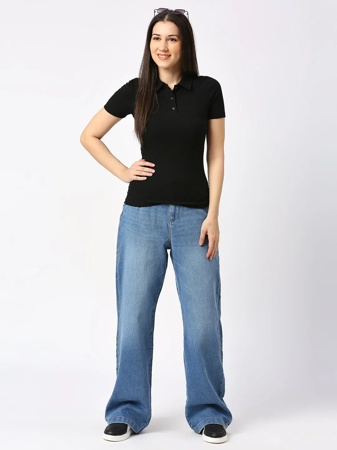 Blue Wide Flare Leg High Rise Women's Denim By Being Human Clothing