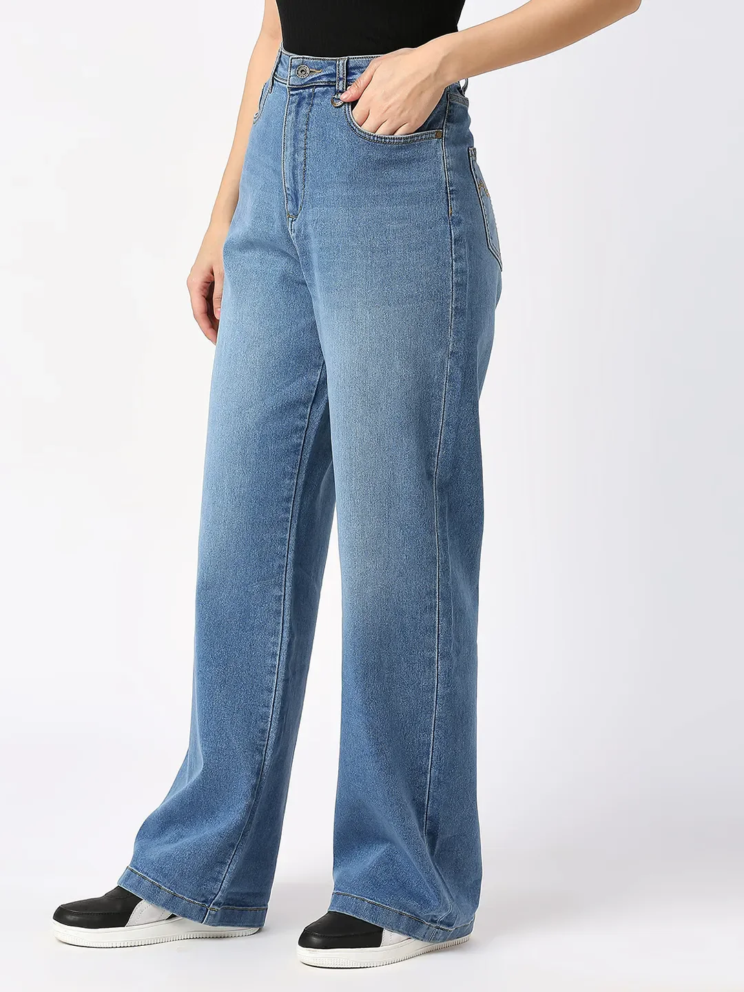 Blue Wide Flare Leg High Rise Women's Denim By Being Human Clothing - Image 5