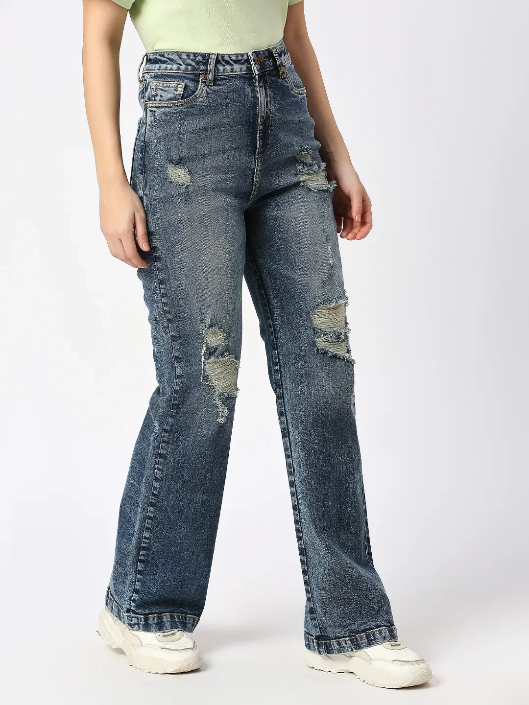 Blue Wide Flare Leg High Rise Women's Denim By Being Human Clothing - Image 3