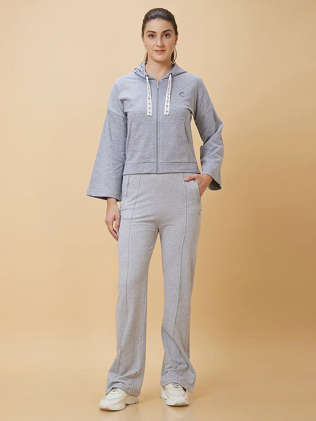 Grey Wide Leg Fit Women's Cotton Track Pants By Being Human Clothing - Image 2