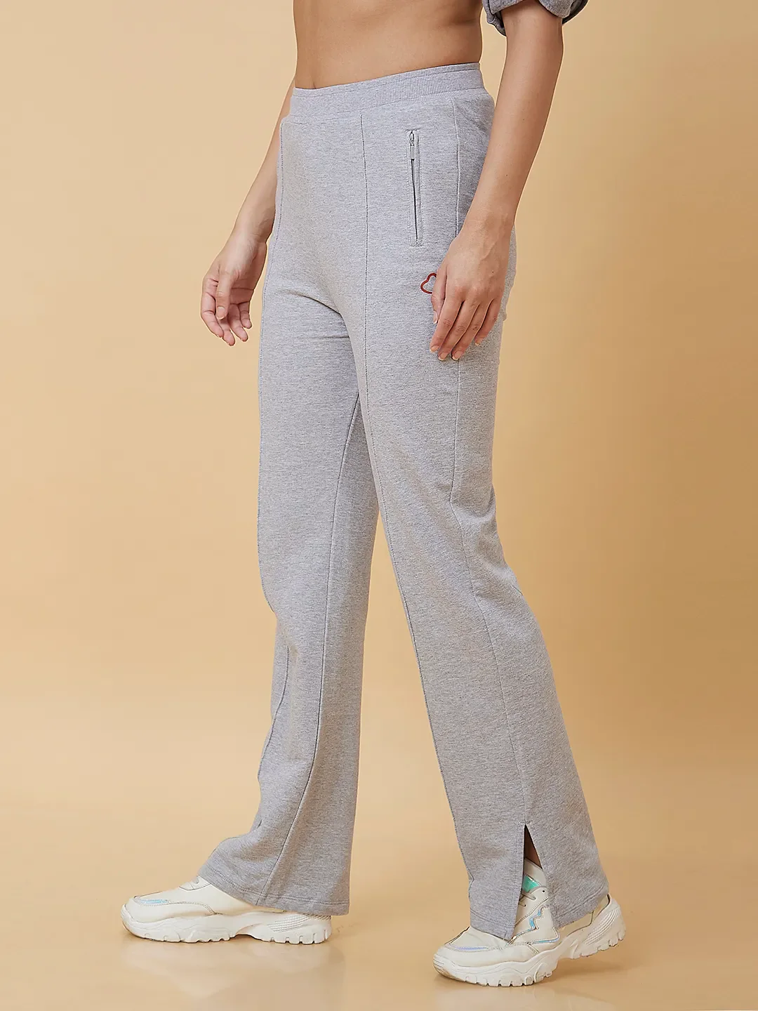 Grey Wide Leg Fit Women's Cotton Track Pants By Being Human Clothing - Image 4