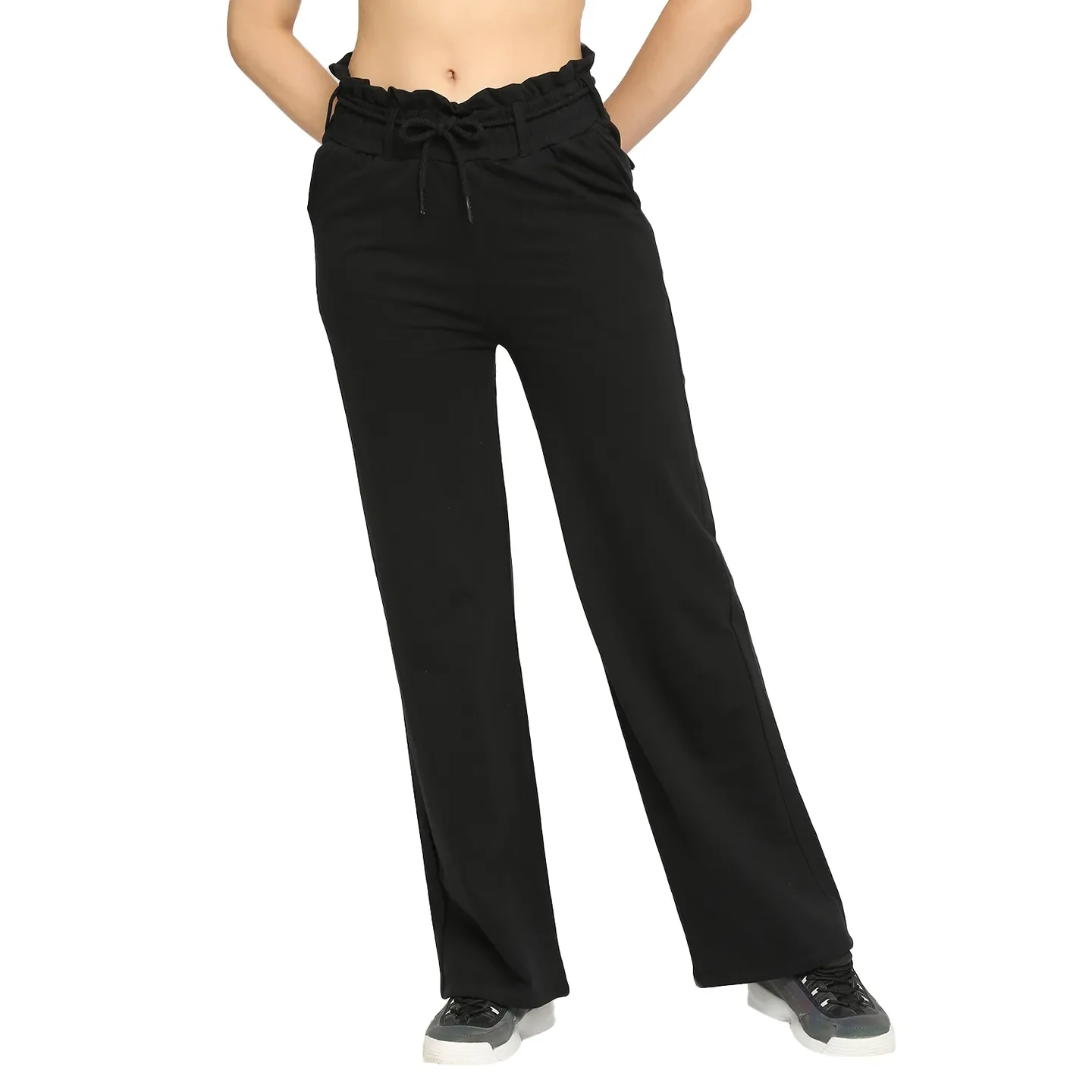 Black Wide Leg Fit Women's Cotton Track Pants By Being Human Clothing