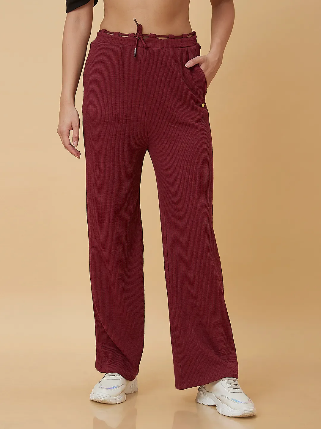 Port Wine Wide Leg Fit Women's Trousers By Being Human Clothing