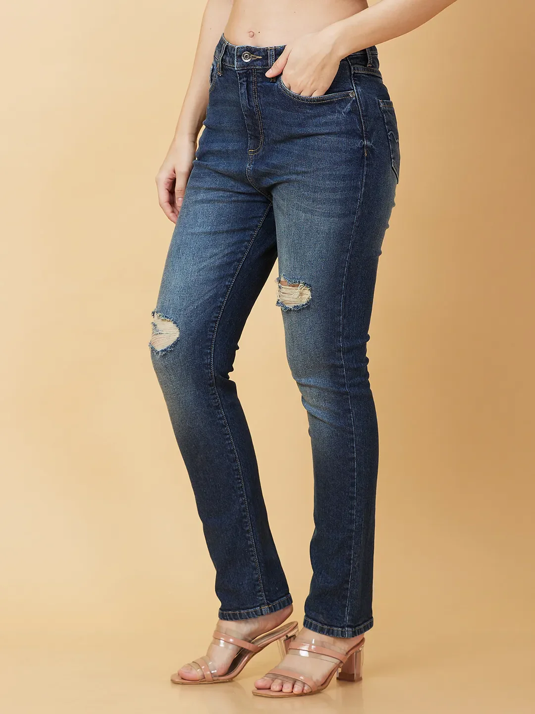 Dark Blue Slim Straight Fit Women's Denim By Being Human Clothing - Image 4