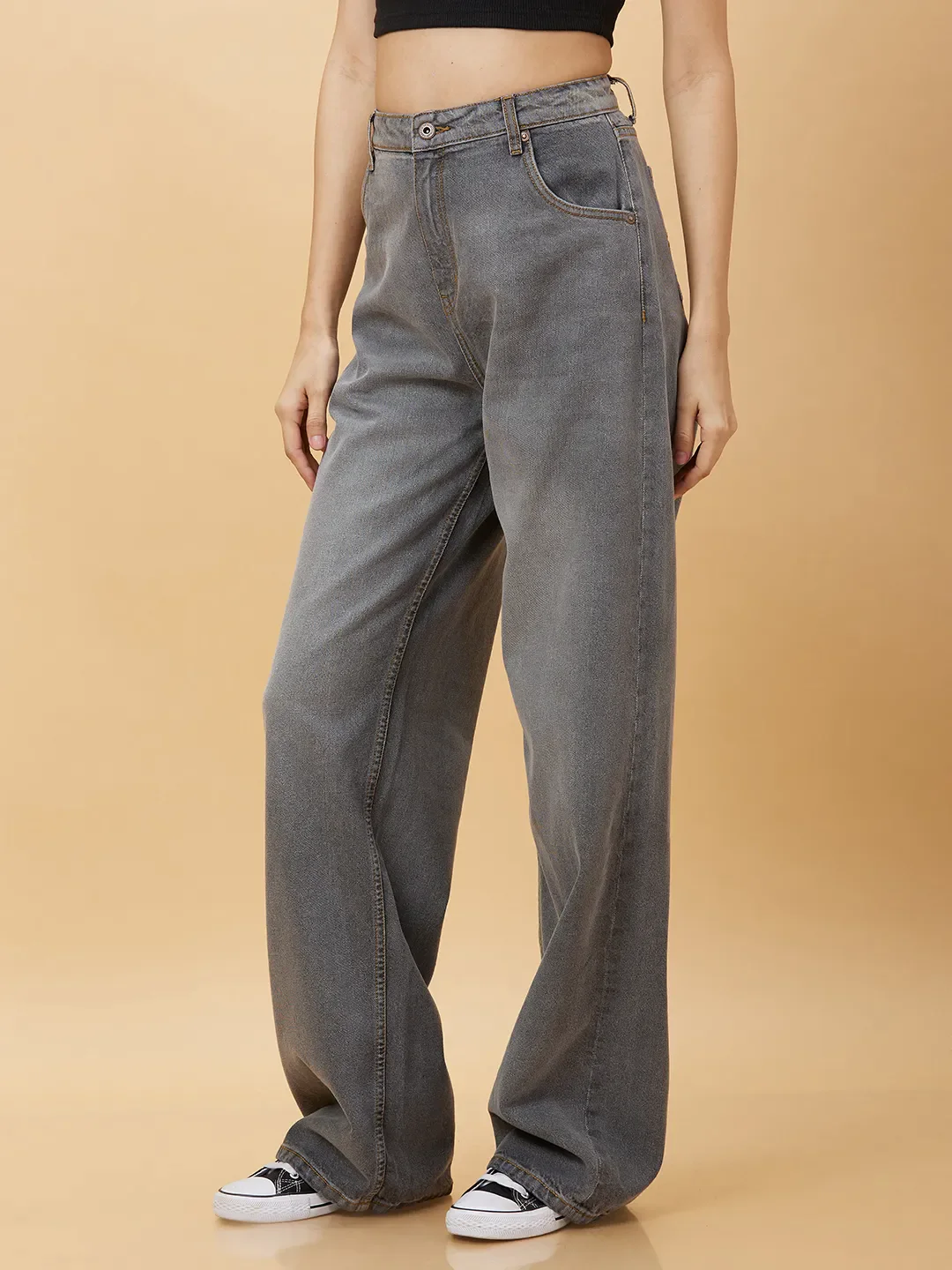 Grey Wide Leg Fit Women's Denim By Being Human Clothing - Image 3