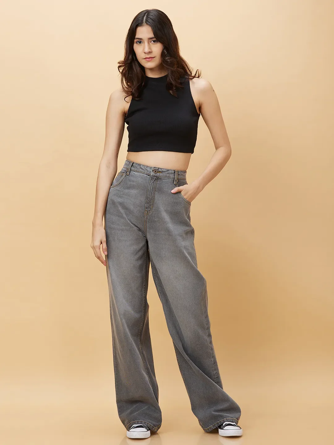 Grey Wide Leg Fit Women's Denim By Being Human Clothing - Image 5