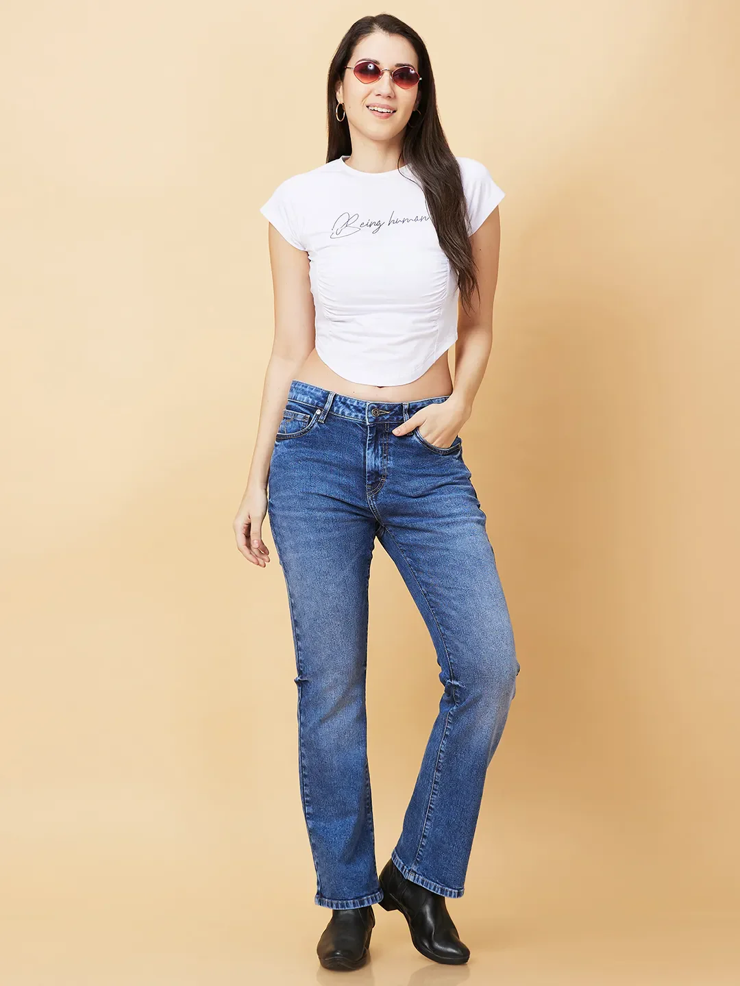 Blue Bootcut Fit Women's Denim By Being Human Clothing - Image 6