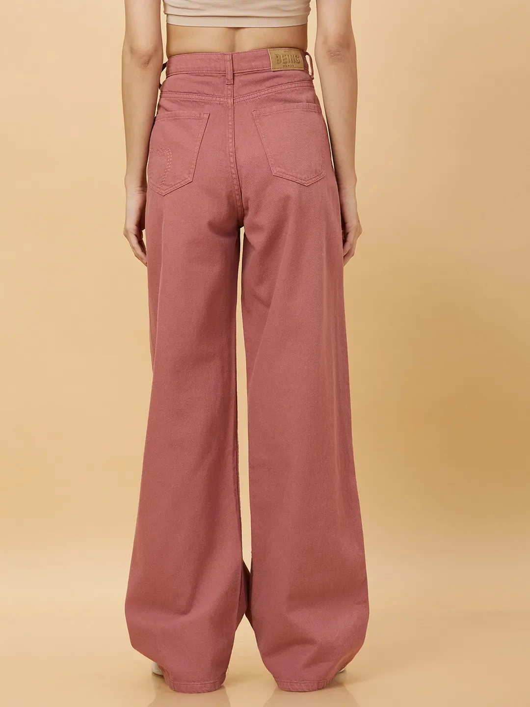 Pink Wide Leg Fit Women's Denim By Being Human Clothing - Image 3