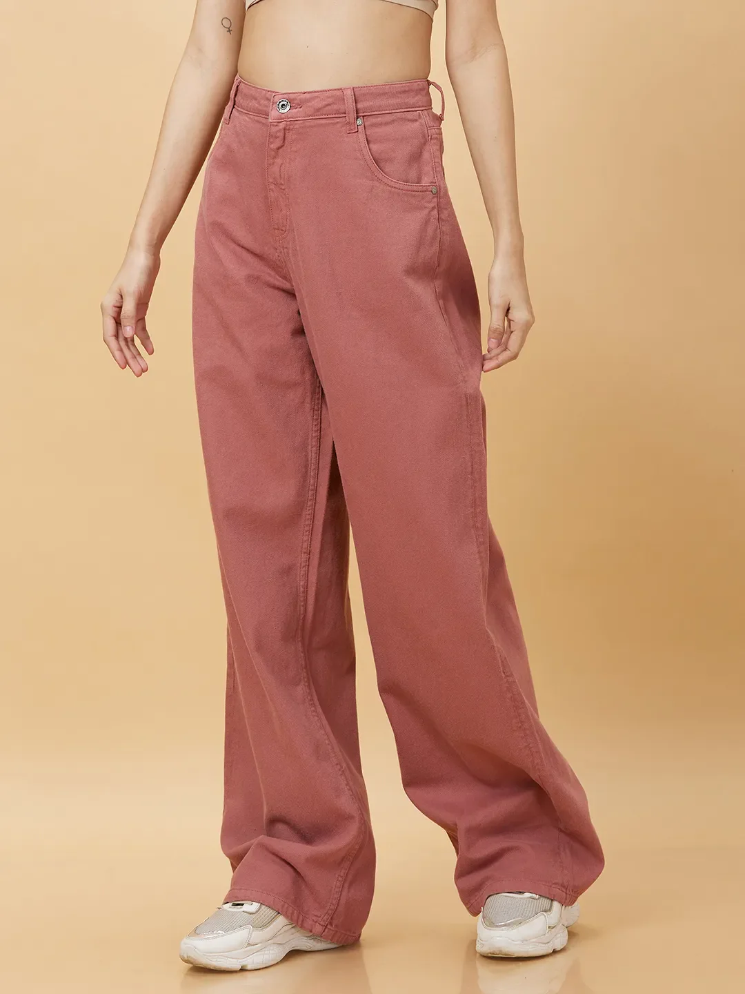 Pink Wide Leg Fit Women's Denim By Being Human Clothing - Image 4