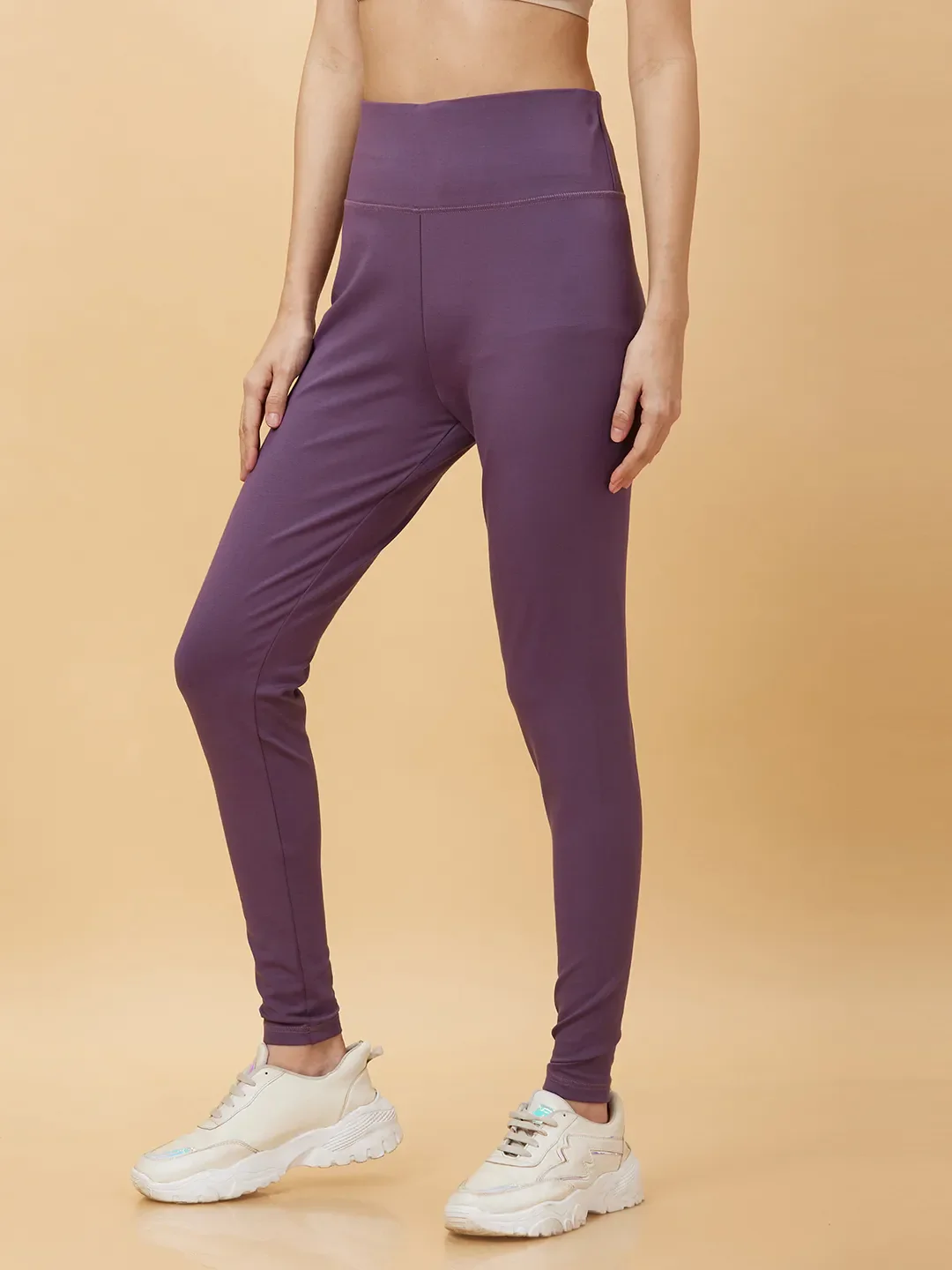 Deep Mauve Skinny Fit Women's Viscose Leggings By Being Human Clothing - Image 4
