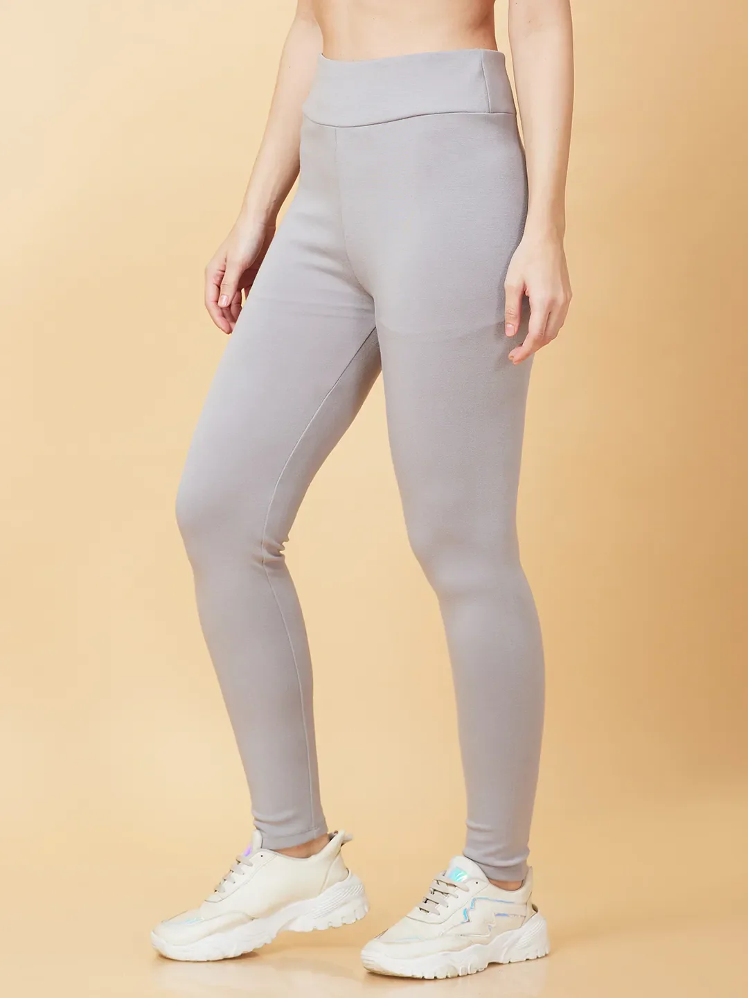 Grey Slim Fit Women's Leggings By Being Human Clothing - Image 4