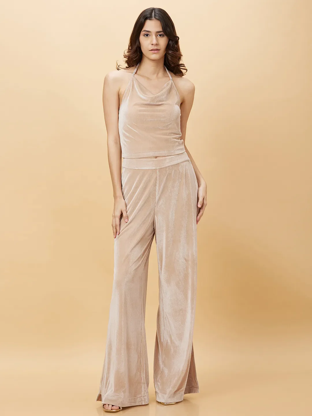 Beige Wide Leg Fit Women's Track Pants by Being Human Clothing - Image 2