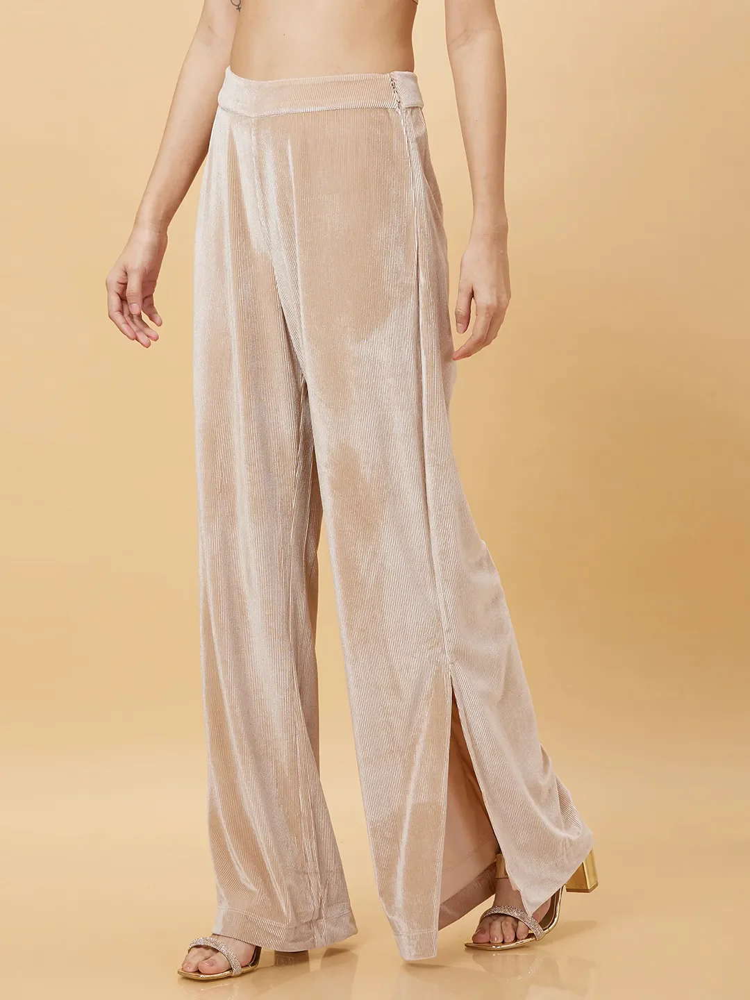 Beige Wide Leg Fit Women's Track Pants by Being Human Clothing - Image 4