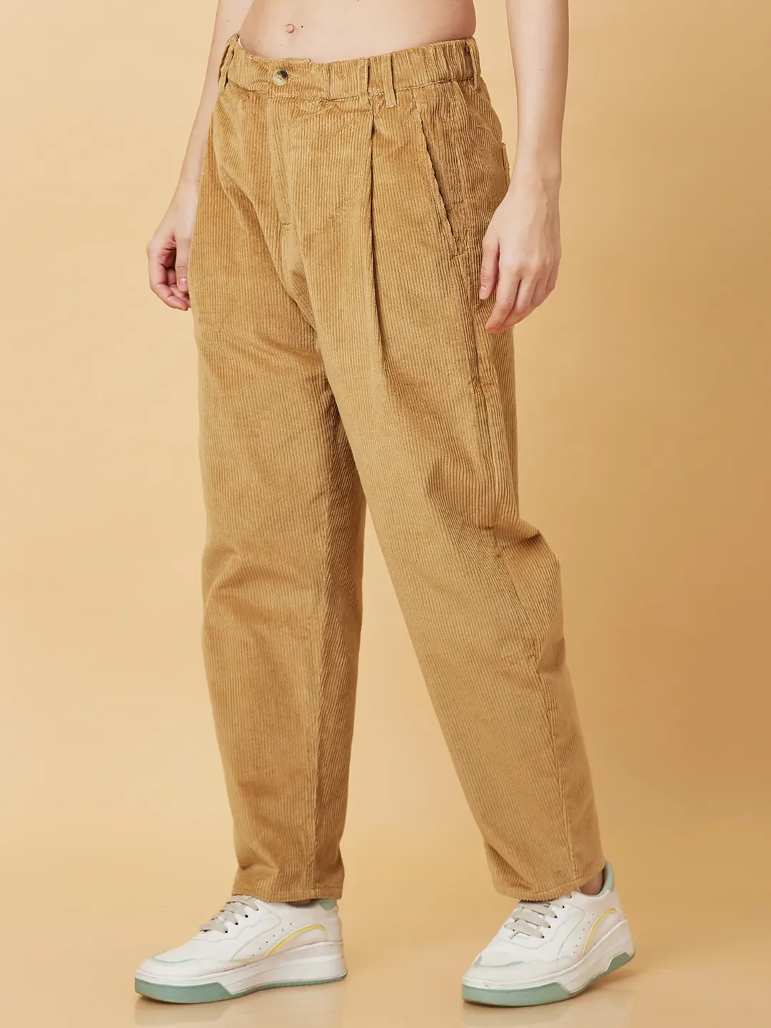 Beige Easy Fit Women's Cotton Track Pants By Being Human Clothing - Image 4